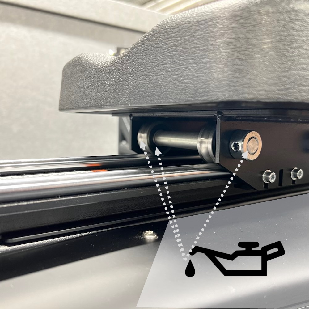 BIOROWER seat wheels and bearings with indication where to lubricate - the worlds best indoor rower